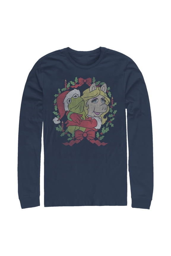 Men's The Muppets Kermy and Piggy Long Sleeve Shirt Navy Blue Medium
