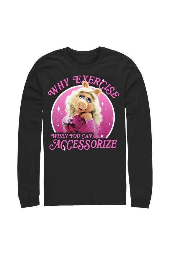 Men's The Muppets Miss Piggy Accessorize Long Sleeve Shirt Black Large