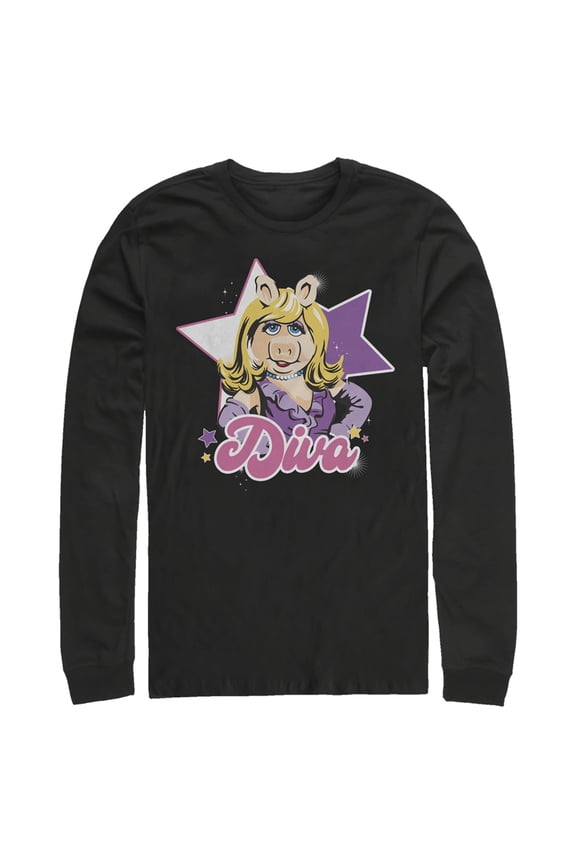 Men's The Muppets Miss Piggy Diva  Long Sleeve Shirt Black Large