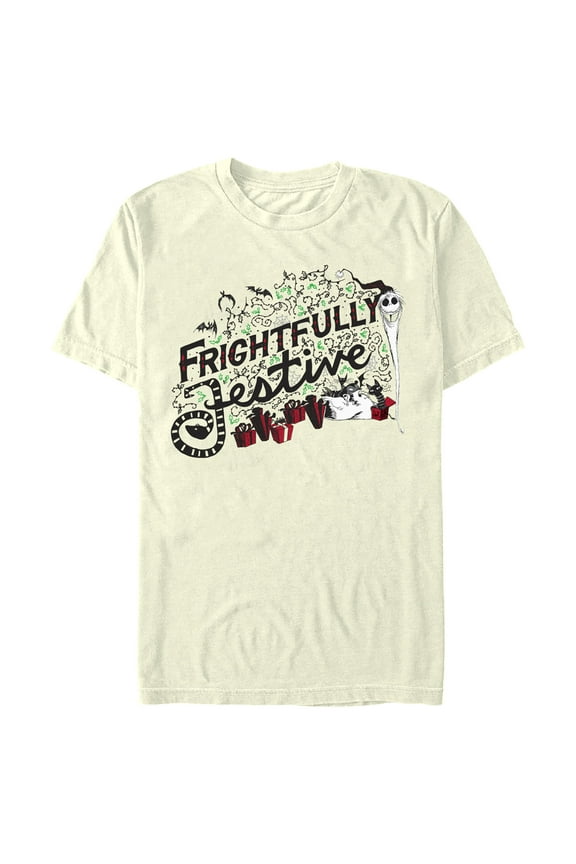 Men's The Nightmare Before Christmas Frightfully Festive Jack Graphic Tee Beige Small