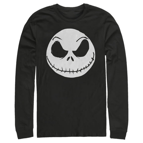Men's The Nightmare Before Christmas Halloween Jack Skellington Big Face  Long Sleeve Shirt Black X Large