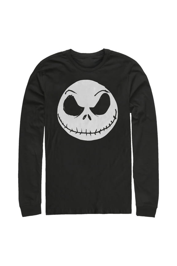 Men's The Nightmare Before Christmas Halloween Jack Skellington Big Face  Long Sleeve Shirt Black X Large