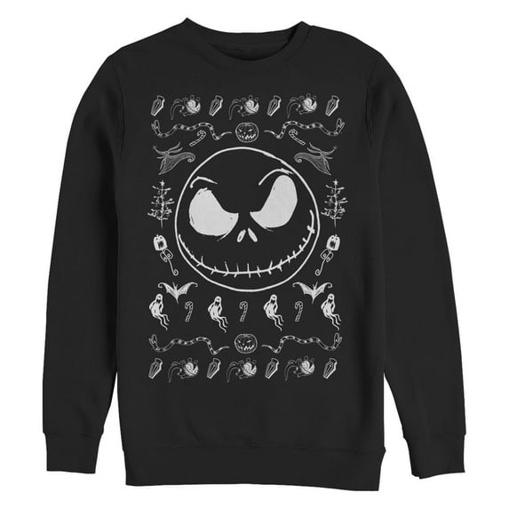 Men's The Nightmare Before Christmas Halloween Jack Skellington Sweater Print Sweatshirt Black X Large