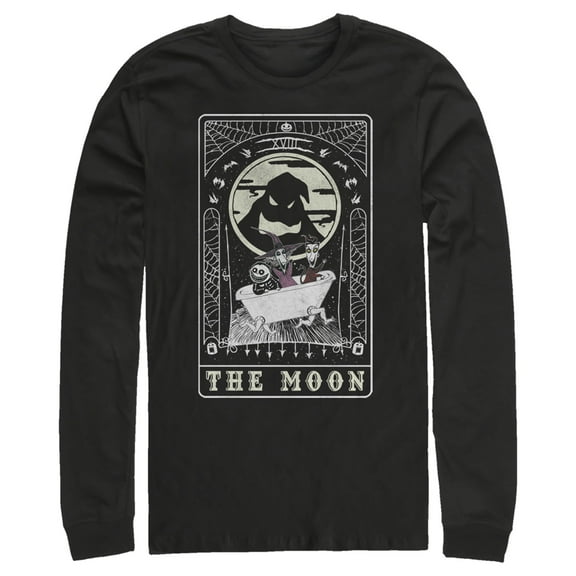 Men's The Nightmare Before Christmas Halloween Oogie Boogie and his Boys Moon Tarot Card Long Sleeve Shirt Black Medium