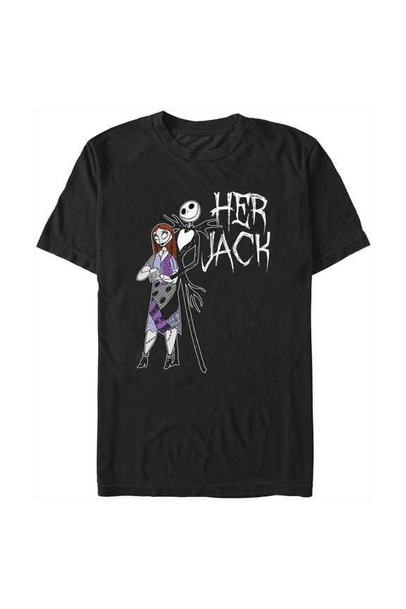 Men's The Nightmare Before Christmas Her Jack and Sally Graphic Tee Black 2X Large