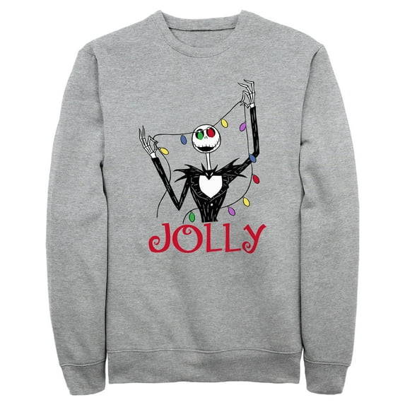 Men's The Nightmare Before Christmas Jack Jolly Christmas Lights Sweatshirt Athletic Heather 2X Large