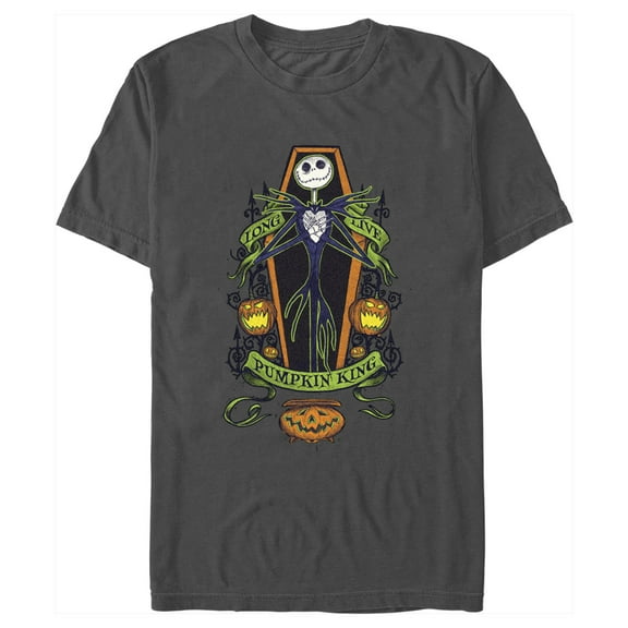 Men's The Nightmare Before Christmas Jack Long Live Pumpkin King Coffin  Graphic Tee Charcoal Medium