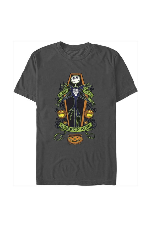 Men's The Nightmare Before Christmas Jack Long Live Pumpkin King Coffin Graphic Tee Charcoal 2X Large