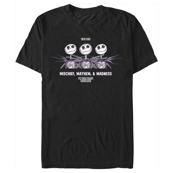 Men's The Nightmare Before Christmas Jack Mischief, Mayhem, & Madness Graphic Tee Black Large