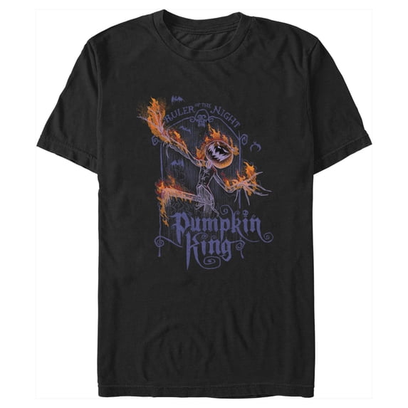 Men's The Nightmare Before Christmas Jack Ruler of the Night Flames Graphic Tee Black 2X Large