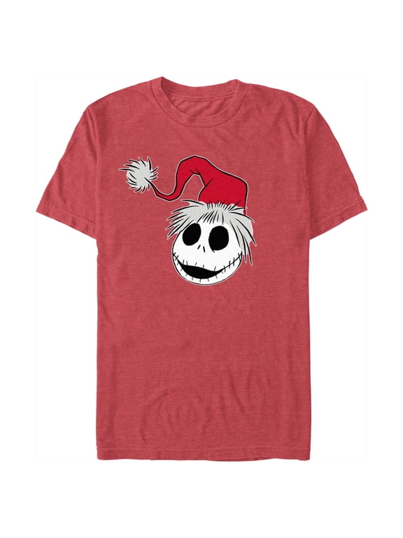 Men's The Nightmare Before Christmas Jack Santa Hat Graphic Tee Red Heather Large