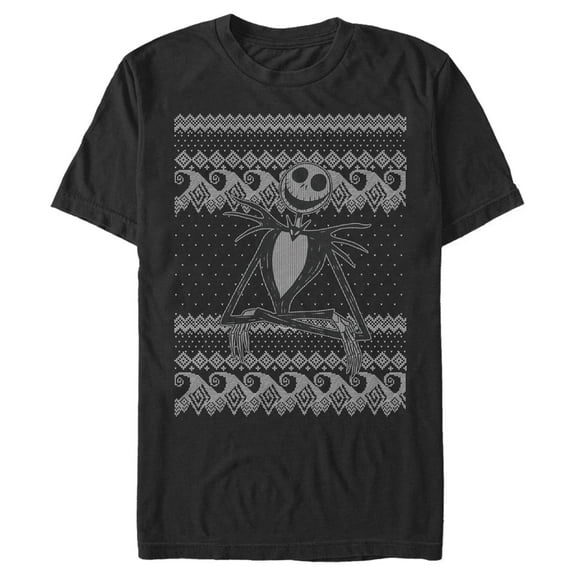 Men's The Nightmare Before Christmas Jack Skellington Distressed Christmas Sweater  Graphic Tee Black Small