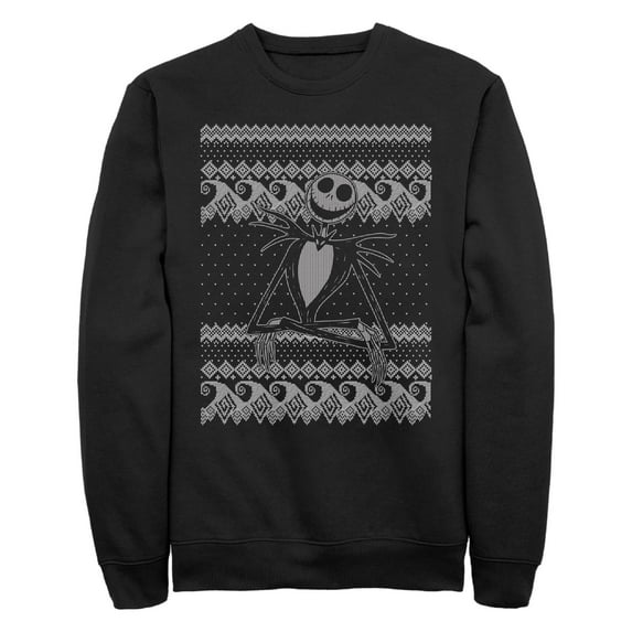 Men's The Nightmare Before Christmas Jack Skellington Distressed Christmas Sweater Sweatshirt Black Medium