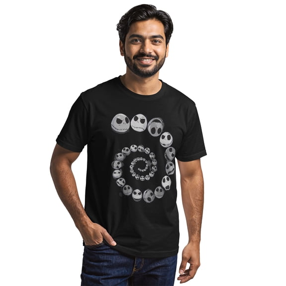 Men's The Nightmare Before Christmas Jack Skellington Faces Spiral Graphic Tee Black X Large