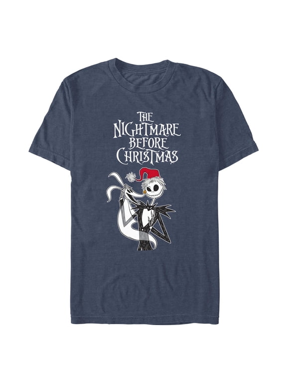 Men's The Nightmare Before Christmas Jack Skellington Santa Hat Logo Graphic Tee Navy Blue Heather 2X Large