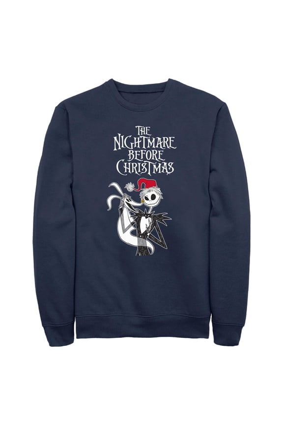 Men's The Nightmare Before Christmas Jack Skellington Santa Hat Logo Sweatshirt Navy Blue 2X Large