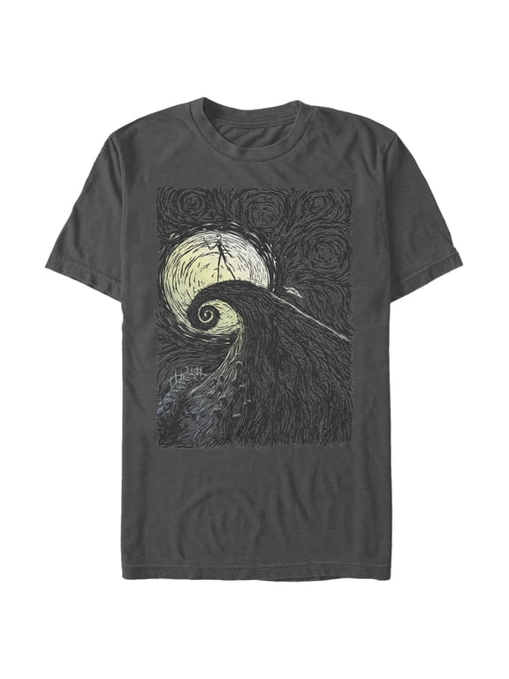 Men's The Nightmare Before Christmas Jack Skellington Spiral Hill Painting Graphic Tee Charcoal X Large