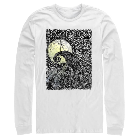 Men's The Nightmare Before Christmas Jack Skellington Spiral Hill Painting Long Sleeve Shirt White X Large