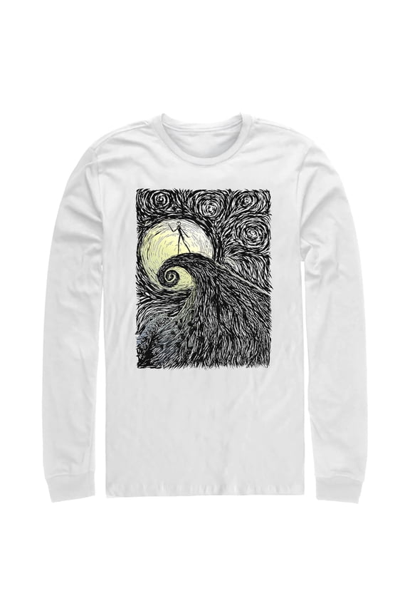 Men's The Nightmare Before Christmas Jack Skellington Spiral Hill Painting Long Sleeve Shirt White X Large