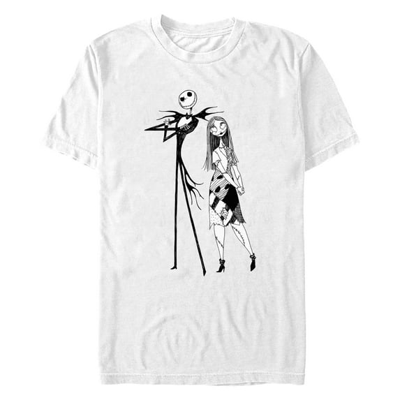 Men's The Nightmare Before Christmas Jack and Sally Black and White Portrait Graphic Tee White Small