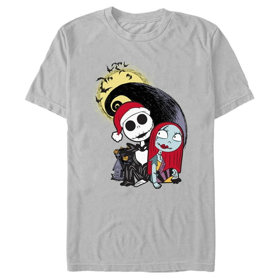 Men's The Nightmare Before Christmas Jack and Sally Christmas Portrait  Graphic Tee Silver Medium
