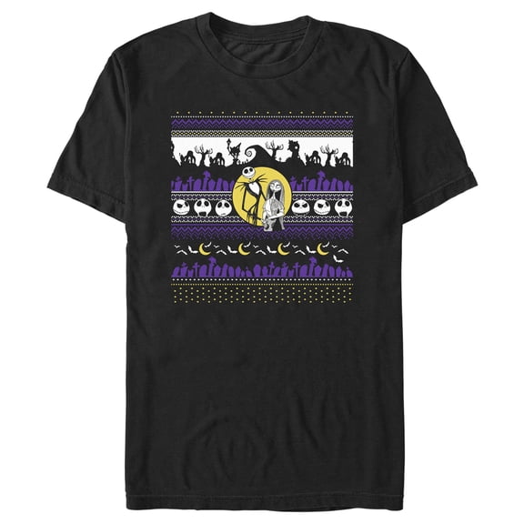 Men's The Nightmare Before Christmas Jack and Sally Halloween Print Graphic Tee Black X Large