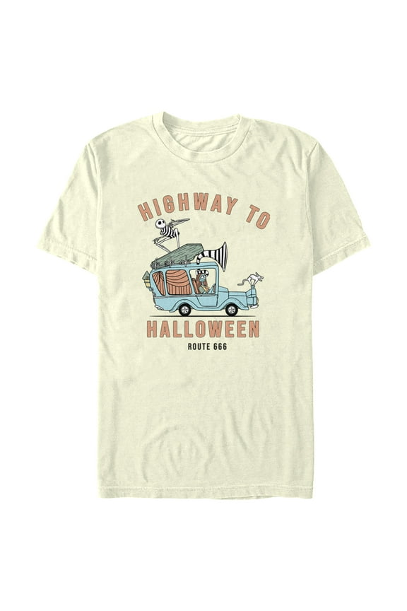 Men's The Nightmare Before Christmas Jack and Sally Highway to Halloween Graphic Tee Beige Medium