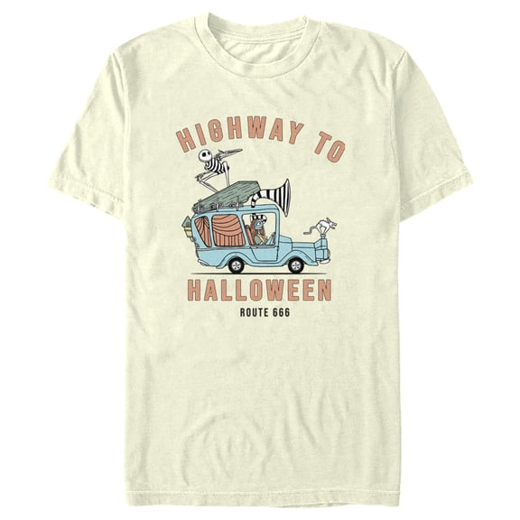 Men's The Nightmare Before Christmas Jack and Sally Highway to Halloween Graphic Tee Beige X Large