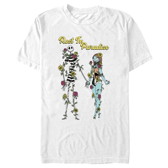Men's The Nightmare Before Christmas Jack and Sally Rest in Paradise Graphic Tee White Small