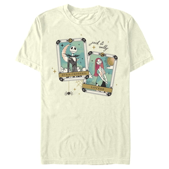 Men's The Nightmare Before Christmas Jack and Sally Tarot Cards Graphic Tee Beige 2X Large