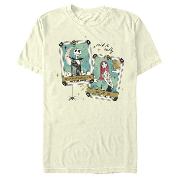 Men's The Nightmare Before Christmas Jack and Sally Tarot Cards Graphic Tee Beige 2X Large