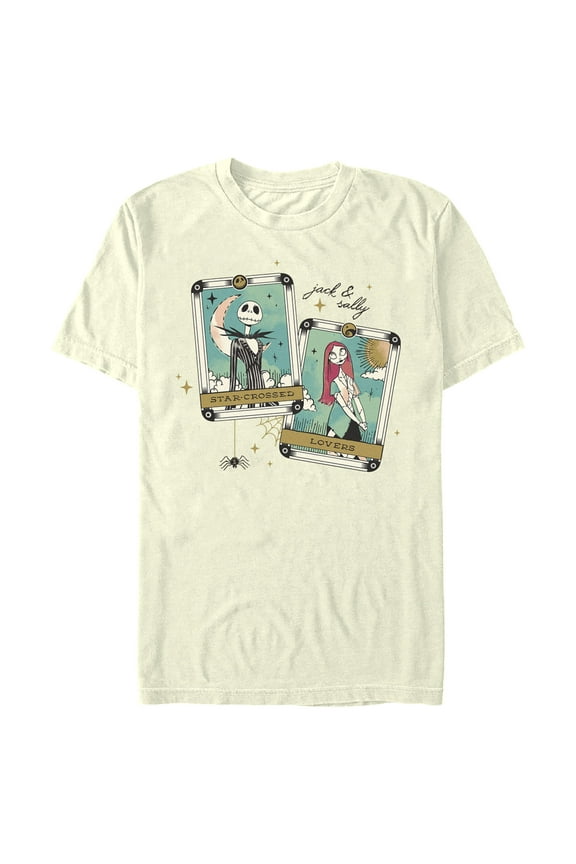 Men's The Nightmare Before Christmas Jack and Sally Tarot Cards Graphic Tee Beige 2X Large