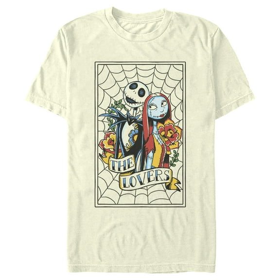 Men's The Nightmare Before Christmas Jack and Sally The Lovers Tattoo  Graphic Tee Beige Large