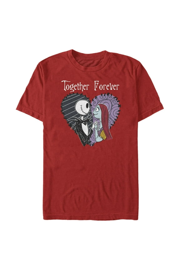 Men's The Nightmare Before Christmas Jack and Sally Together Forever Graphic Tee Red X Large