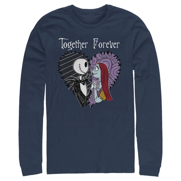 Men's The Nightmare Before Christmas Jack and Sally Together Forever Long Sleeve Shirt Navy Blue X Large
