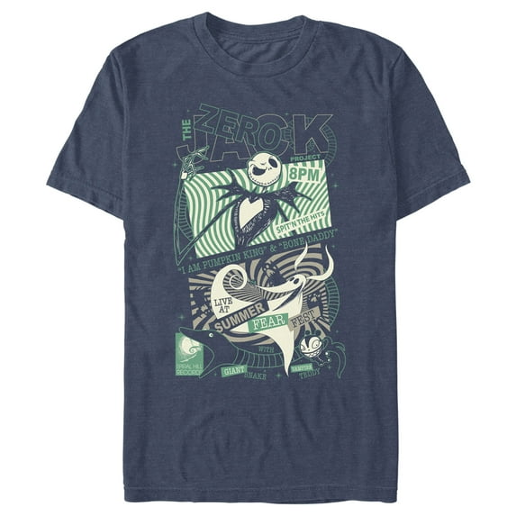 Men's The Nightmare Before Christmas Jack and Zero Fest Poster Graphic Tee Navy Blue Heather Large