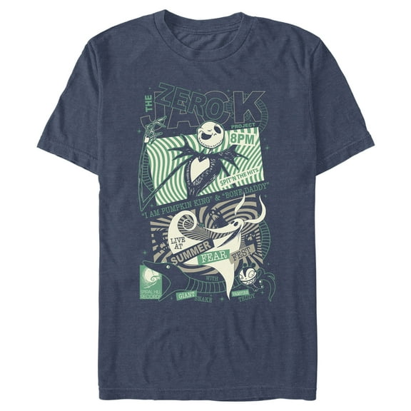 Men's The Nightmare Before Christmas Jack and Zero Fest Poster  Graphic Tee Navy Blue Heather Large