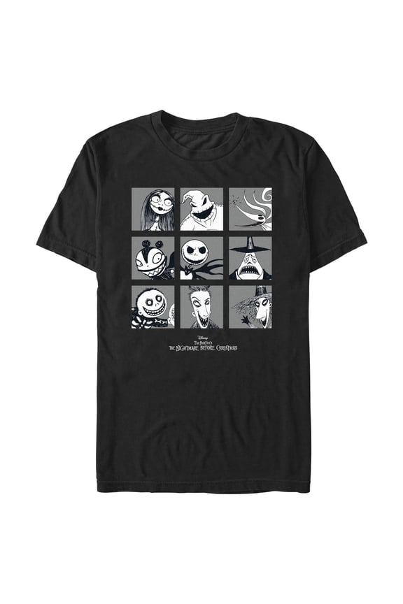 Men's The Nightmare Before Christmas Main Characters Black and White Squares  Graphic T-Shirt