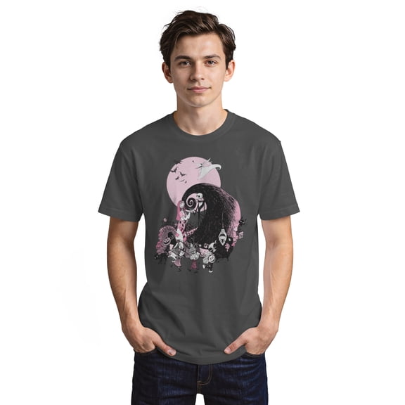 Men's The Nightmare Before Christmas Pink Group Scene Graphic Tee Charcoal 3X Large