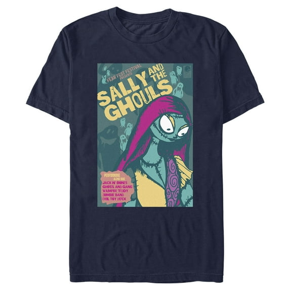 Men's The Nightmare Before Christmas Sally and the Ghouls Festival Poster Graphic Tee Navy Blue Small