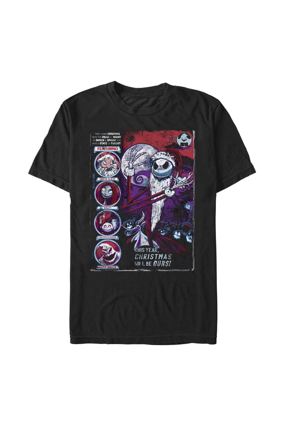 Men's The Nightmare Before Christmas Santa Jack Christmas Comic Graphic T-Shirt