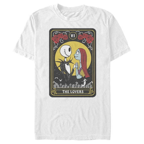 Men's The Nightmare Before Christmas The Lovers Tarot Card Graphic Tee White 3X Large