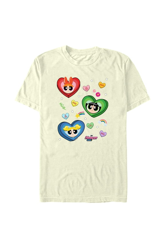 Men's The Powerpuff Girls Valentine's Day Conversation Hearts Graphic Tee Beige X Large