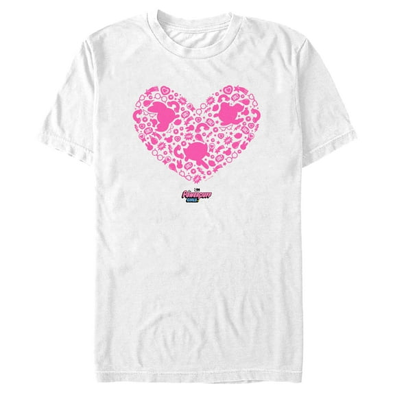 Men's The Powerpuff Girls Valentine's Day Heart Silhouettes Graphic Tee White 3X Large