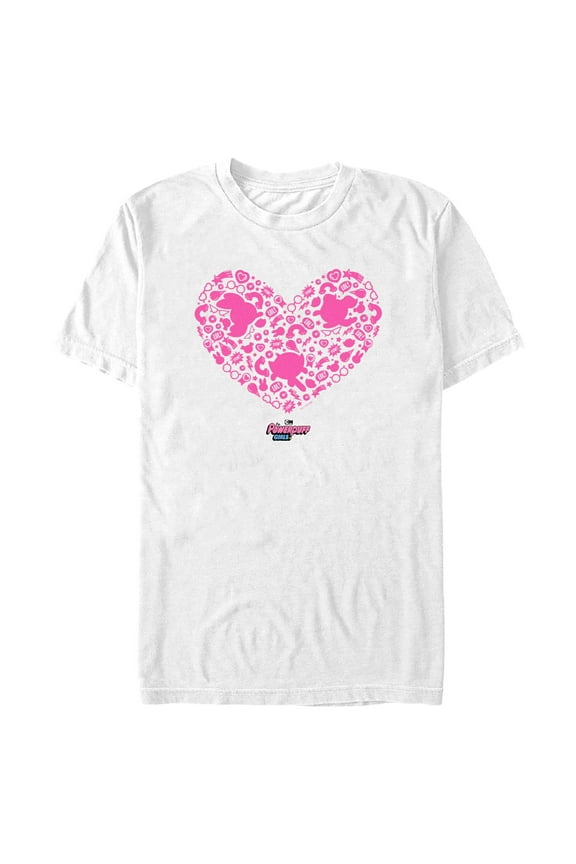 Men's The Powerpuff Girls Valentine's Day Heart Silhouettes  Graphic Tee White Large