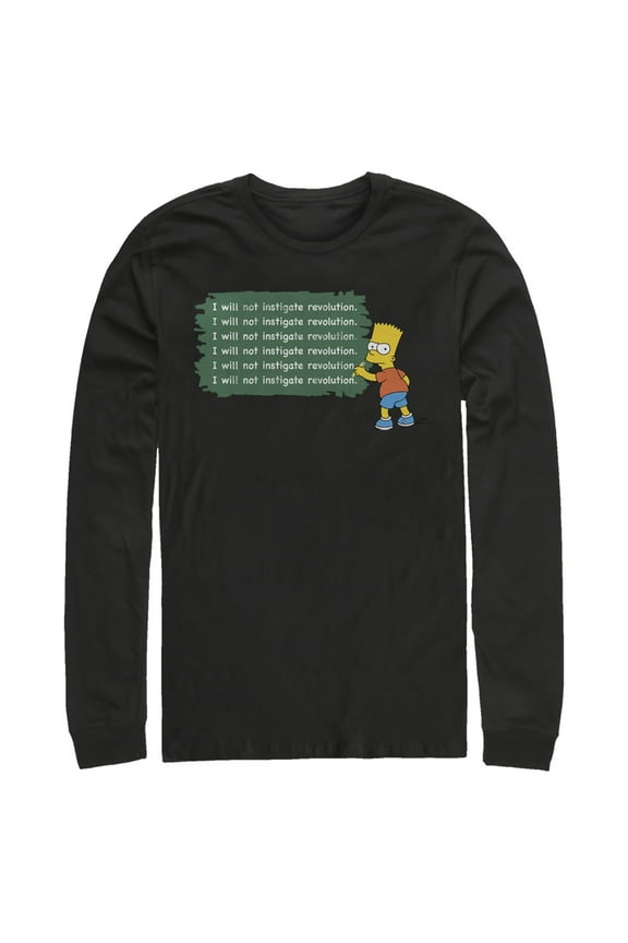 Men's The Simpsons Bart Chalkboard  Long Sleeve Shirt Black Medium