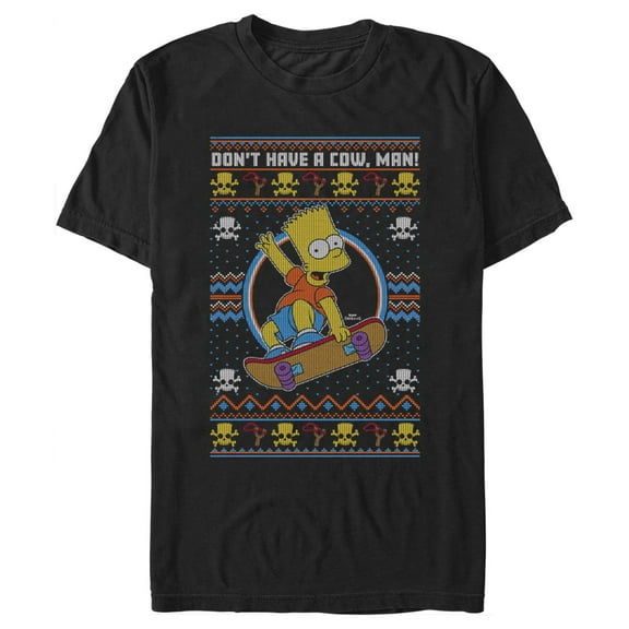 Men's The Simpsons Bart Don't Have a Cow, Man! Sweater Print Graphic Tee Black 2X Large