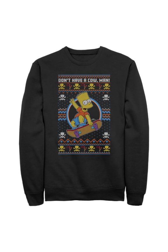 Men's The Simpsons Bart Don't Have a Cow, Man! Sweater Print  Sweatshirt Black 3X Large