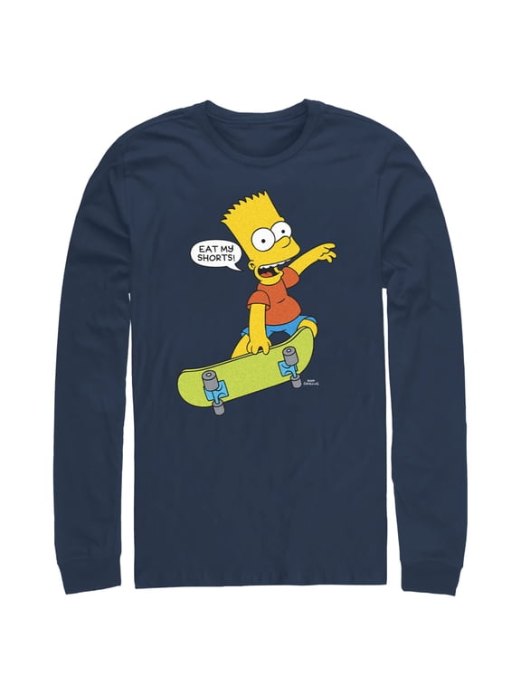 Men's The Simpsons Bart Eat My Shorts Long Sleeve Shirt Navy Blue Large