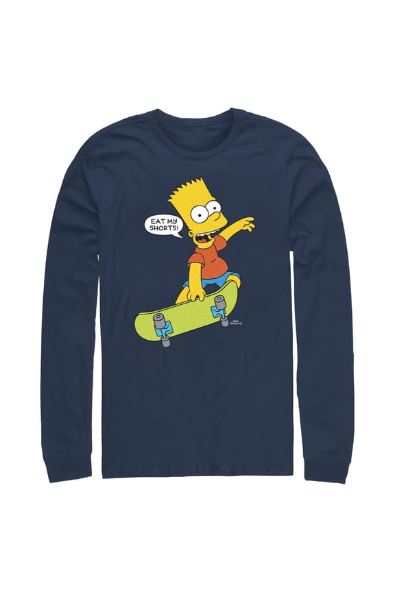 Men's The Simpsons Bart Eat My Shorts Long Sleeve Shirt Navy Blue Large